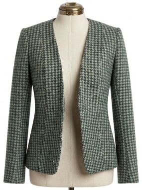 Theory Wool Mohair Silk Blazer Green Houndstooth Tailored Jacket